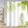 Cortinas de chuveiro Green Bamboo Zen Conjunto de spa Pedras e orquídeas Flores Cortina de banho de tecido de poliéster com ganchos decoração de banheiro Showershower