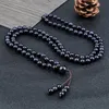 Beaded Strands Natural 6MM Blue Sand Bracelet Prayer Blessing 108 Mala Elastics Rope Necklace Charm Yoga Bangles Jewelry Gift For Fr Lars22