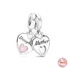 Neue 925 Sterling Silber Perlen Mutter Tochter Doppel Herz Split baumeln Charms fit Pandora Armband DIY Frauen Schmuck