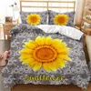 Sunflower Duvet Cover Set Yellow Flowers Bedding Pattern Botanical Floral Garden Bloom Print on Black Quilt