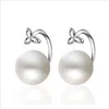 Estudio Simple Lindas hojas traseras Pendientes de perlas colgantes para mujeres Moda de boda 925 Parring de plata joyas finas Stud