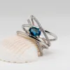 Clusterringen Gem's Ballet 0.95ct Natural London Blue Topaz Gemstone Ring Sieraden 925 Sterling Silver Criss-Cross Finger Band voor Womenc