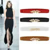 Belts Thin For Women Gold Leaves Shape Buckle Stretch Waist Belt Solid Color Female Corset Dress Coat WaistbandBelts