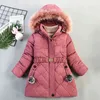 Lång stil vinter Keep Warm Girls Jacket tjock päls Simuleringsbälte Grid Design Fashion Huven Ytterkläder Jacka för barn J220718