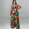 Women's Plus Size Pants Jumpsuit Women Tie-Dye Sling Print With Belt Over Western Style Ladies Summer 2022Women's