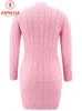 Elegant Solid Color Knitted Mini Dress for Women Hollow Out Design O Neck Long Sleeve Mid Waist Slim Pullovers Pencil 220521