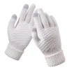 Fem fingrar handskar vinter pekskärm kvinnor män varm stretch stickade vantar imitation ull full finger guantes kvinnlig virkning Luvas thickenf