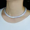 Silver Color Double Row 4mm CZ Zircon Round Necklace Iced Out Bling Personality Choker Hip Hop Fof Women Jewelry Chokers
