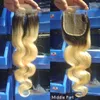 T1b/613 Lace Closure Brazilian Body Wave Ombre Blonde 4x4 Closure Human Hair Dark Root Medium Brown