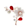 Berets Shell And Pearl Flower Brooches For Women Elegant Fashion Pin Red Crystal Brooch Wedding Jewelry High QualityBerets