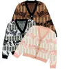 Spring Fall Jacquard Sweaters Fashion Letters Cardigan Coat 3 Colors V Neck Sweater Trendy Knit Warm Coats Clothing
