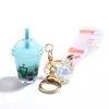 Portachiavi Creativo Mini Soft Drink Portachiavi Latte Tè Bevanda Bubble Portachiavi Moving Liquid Oil Drop Decompression Keyfob Jewelry Gift Enek22