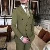 Oliver Green Mens Suits 2pcs Jacket Pants Groom Wedding Tuxedos Double Breasted Blazer Formal Business Party Prom Outfits