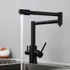 MTTUZK Brass Black Kitchen Folding Faucet With Pure Water Cold Hot Kitchen Modern Drinking Water 3 Way Filtered Faucet Mixer T200810