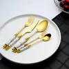 Servis uppsättningar rostfritt stål guldkaka gaffel dessert gafflar frukt långa handtag som används för bakverk i fest snigel restaurang tabellwaredinnerware