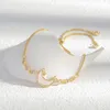 Verão novo brilhante zircão shell lua estrela puxar pulseira jóias femininas 18k Gold Bated Ajuste Acessórios Acessórios Presente Presente