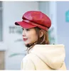 Boinas moda moda cor sólida cor octogonal chapéus feminino outono de inverno couro panamá panamal artista pintor sboy caps boina