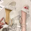 Sandali Perla Cinturino alla caviglia Tacchi alti Donna 2022 Estate Stiletto Scarpe da festa Donna Fiocco Stringa di perline 220419