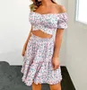 Två stycken Set Women Summer Bohemian Floral kjolar sätter av axlar med korta ärmskörda toppar aline kjol 2st set kvinnliga 220719