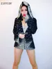 Pantaloni a due pezzi da donna Moda Body con strass sexy Nero Discoteca Abbigliamento da ballo Tuta Capispalla Prom Celebrate Outfit Performance Outf