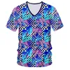 CJLM Mode Streifen männer T-shirt 3D Große Größe Individuell Bedruckte Blau blatt leopard V-ausschnitt T-shirt Mann Casual t-shirt 5XL 220619