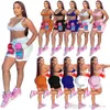 Summer Womens 2 Piece Sport Outfits Cotton Tracksuits Cartoon Printed Vest And Shorts Jogger Crop Top V Neck Bikers Sets