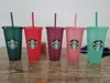 1pcs Starbucks sirène déesse 24 oz 710 ml tasses en plastique gobelet réutilisable clair boire fond plat pilier forme couvercle paille tasses tasse