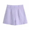Летние шорты женские деревенские фиолетовые с высокой талией бермуды женские модные вытачки повседневные свободные широкие шорты 210519 W220322
