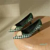 Dress Shoes Fashion Summer Gingham Pumps puntige teen hoge hakken schapenvacht kitten slip-on dunne hak voor vrouw