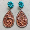 Dangle Lustre Vintage Boucles D'oreilles En Cuir De Vache En Relief Pour Les Femmes Turquoise Citrouille Fleur Larme Rétro Western Style Bijoux Fille GiftsDang