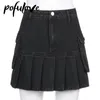 Jeans Mini Spódnica Goth Denim Plisowane spódnice z dużą kieszonkową Dziewczyną Lato Punk Y2K Black Faldas Wysoka talia Koreański Moda 220401