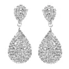 StoneFans Clip sur strass cristaux boucles d'oreilles pendantes en forme de larme longue déclaration lustre goutte non percée pour les femmes