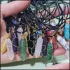 Konst och hantverk Arts Gifts Home Garden Natural Stone Pendant Gold Wire Wrap Crystal Necklace Hexagon Prism Amethyst DHBXJ