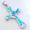 Pendentif Colliers Mode Exquis Blue Opal Cross NecklacePendentif