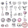 925 Sterling Silver Dangle Charm Rose Girl Boy Pink Sparkle Spacer Clip Bead Fit Charms Bracelet Diy Jewelry Accessories