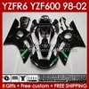 Fairings Kit For YAMAHA YZF 600 CC YZF-600 YZF R6 R 6 98-02 Body 145No.134 YZF600 600CC Cowling YZF-R6 1998 1999 2000 2001 2002 YZFR6 98 99 00 01 02 OEM Bodywork green black