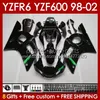 Fairings Kit för Yamaha YZF 600 CC YZF-600 YZF R6 R 6 98-02 BODY 145NO.134 YZF600 600CC COWLING YZF-R6 1998 1999 2000 2001 2002 YZFR6 98 99 00 01 02 OEM BOODWORWS Black