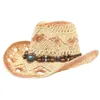 Berretti Cappello da cowboy di paglia Sombreros Vagueros Coppia vintage Cappelli da sole modellabili classici per viaggi Caffè bianco all'apertoBerets Oliv22