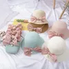 Wide Brim Hats 2pcs/Sets Kid Princess Bow Beach For Party Outdoor Cute Girls Straw Hat Sun Shoulder Bag Handbag TourWide