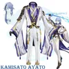 Genshin Impact Kamisato Ayato Cosplay Costume Uniform Wig Anime Halloween Costumes for Men Game 220812