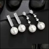 Brincos de lustres de candelabro de joias novas c￺bicas zirconia p￩rola l￡grima brinco de casamento para noivas Party Party Platinum Drop Deliver