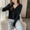 Women's Knits & Tees Cardigan Women Cropped Sweater V-neck Loose Casual Candy Color Basic Fashion All-match Tender Female Korean Style InsWo