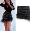 Jupes plumes paillettes jupe femmes 2022 noir court femme froncé taille haute sexy mini année brillant fête