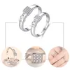 Classique Cuivre Argent Plaqué Redimensionnable Ouvert Couple Anneau Hommes Femmes Réglable Cristal Anneaux De Mariage Saint Valentin Cadeau Bijoux