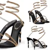 Kadın ayakkabısı için stiletto Topuk sandalet Rene Caovilla Cleo Kristal çivili Yılan Strass ayakkabı Lüks Tasarımcılar Ayak Bileği Saran Moda 9.5cm