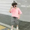 Kleidung Sets Kinder Trainingsanzüge Set Casual Kurzes T-shirt Und Plaid Hosen 2 stücke Kinder Outfits Flügel Druck Kinder Sportwear