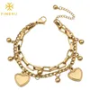 Catena a maglie FINE4U B273 Bracciale con ciondolo a cuore in acciaio inossidabile Figaro a doppio strato per uomo donna Inte22