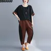 DIMANAF Summer Women Two Piece Set Suit Vintage Plaid Casual Loose Lady Long Pants Suits Short Sleeve Clothing Oversize 220509