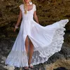 Party Dresses White Solid Color Square Collar Lace Stitching Dress Spring Summer Women Beach Clothing Slim High Waist Large Swing Long Skirt