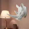 Resin Exotic Rhinoceros Head Ornament White Animal Statues Crafts for Home el Wall Hanging Art Decoration Gift 220614